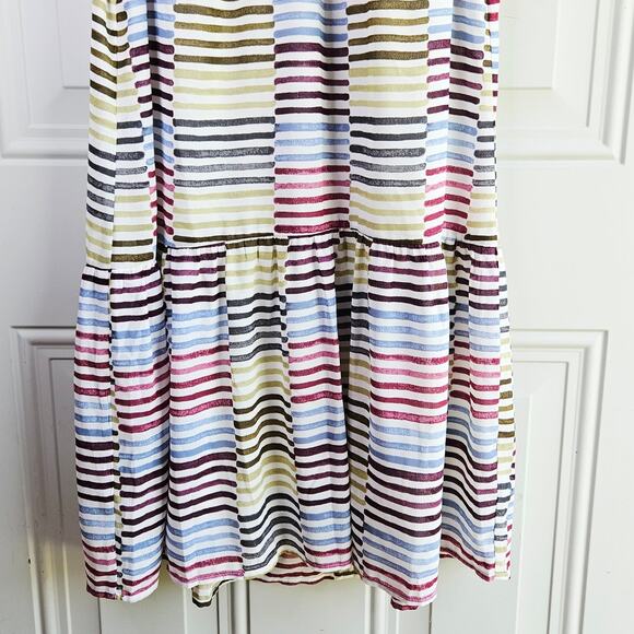 🦃 Loft Size XXS Multicolored Striped Blocked Dress Flutter Sleeve Drop Waist - Picture 9 of 12